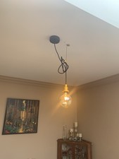 2 x Edison style wire pendant light fitting black and gold.