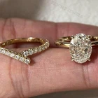 2.10CTW Oval Cut Moissanite Bridal Engagement Set Ring In 14k Yellow Gold Plated