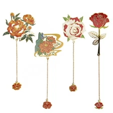 4 PCS Metal Bookmarks Bookmarks for Reading Women Flowers Bookmark Peonies an...