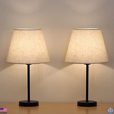 HAITRAL Set of 2 Black 15-Inch Bedside Table Lamps with Elegant Fabric Shade