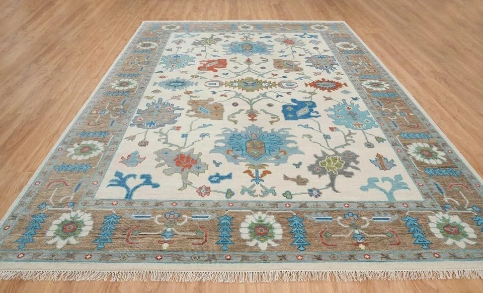 Alfombra de lana OUSHAK anudada a mano alfombra tradicional floral oriental sala de estar Foto 3 de 4