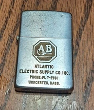 Vintage Zippo Lighter. Atlantic Electric Supply Co. Worcester Massachusetts