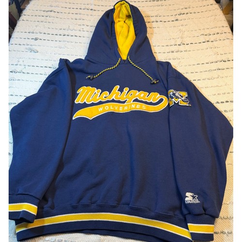 Starter, Vintage Starter Michigan Wolverines Hoodie Navy Blue Yellow XL Mens Sweatshirt