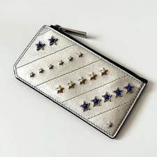 JIMMY CHOO Fragment Case with Star Studs, Leather, Silver, Black, Coin Case,...