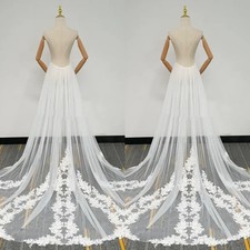 Boho Detachable Train For Wedding Dress Tulle Lace Applique White Ivory Train