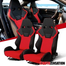 Universal Reclinable Bucket Sport Racing Seats Black Red Suede Stitchslider Universal Reclinable Bucket Sport Racing Seats Black Red Suede Stitchslider