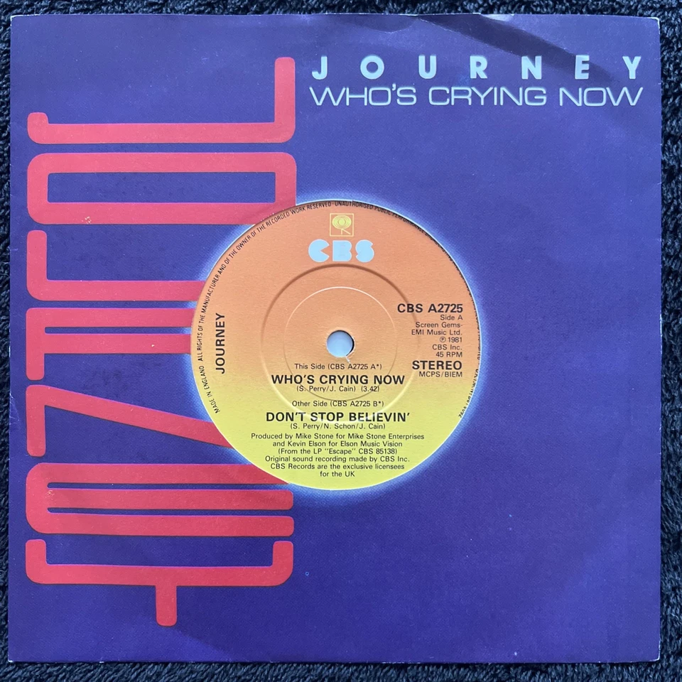 Journey - Don't Stop Believin' / Who's Crying Now 7'' MISPRESS TESTED EX+ VIDEO - Image 2 of 4