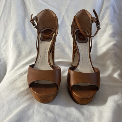 Dior ブラウン レザー オープントゥ ハイヒール38 Dior Brown Leather Studded Block Heel Platform Sandals Size 38 | eBay