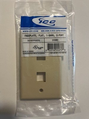 Lot of 6 - ICC Flat 1-Gang 2-Port Cat 5e Ivory Wall Plate IC107F02IV 