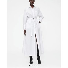 Gap GapStudio White Poplin Belted Maxi Shirt dress Oversized Cotton Small NEW