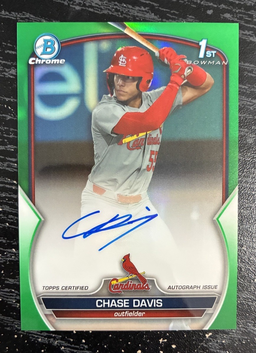 2023 Bowman Draft Chase Davis Chrome Auto Green Refractor 1st #/99 Cardinals