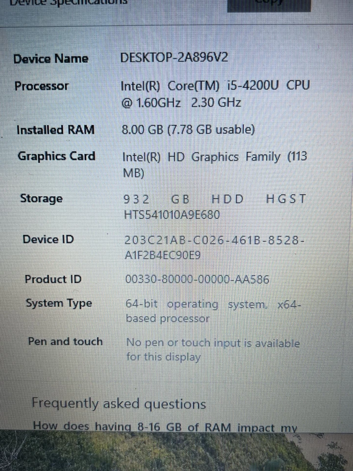 HP Protectsmart 15-N096SA 15.6" Screen I5-4200U 8GB 1TB HDD Laptop Windows 10 - Image 4 of 4