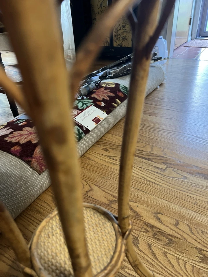 Vintage 1950’s Burnt Bamboo Tortoise Round Plant Stand Side Table - Image 3 of 4