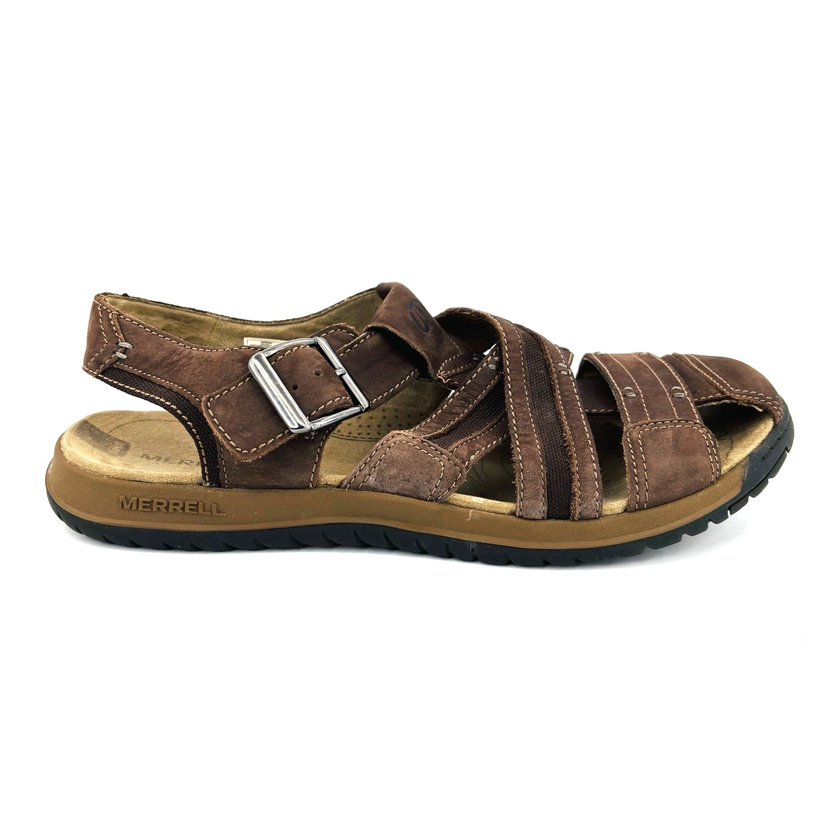 Merrell New Delhi Mens 9 Brown Leather Open Toe Fisherman Sandals Merrell Fisherman Brown Sandals for Men for sale | eBay main image 2