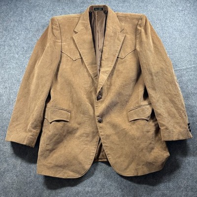 Circle S Blazer Mens 46L Tan Corduroy Western Sport Coat Yoke Flap Pockets Flaws