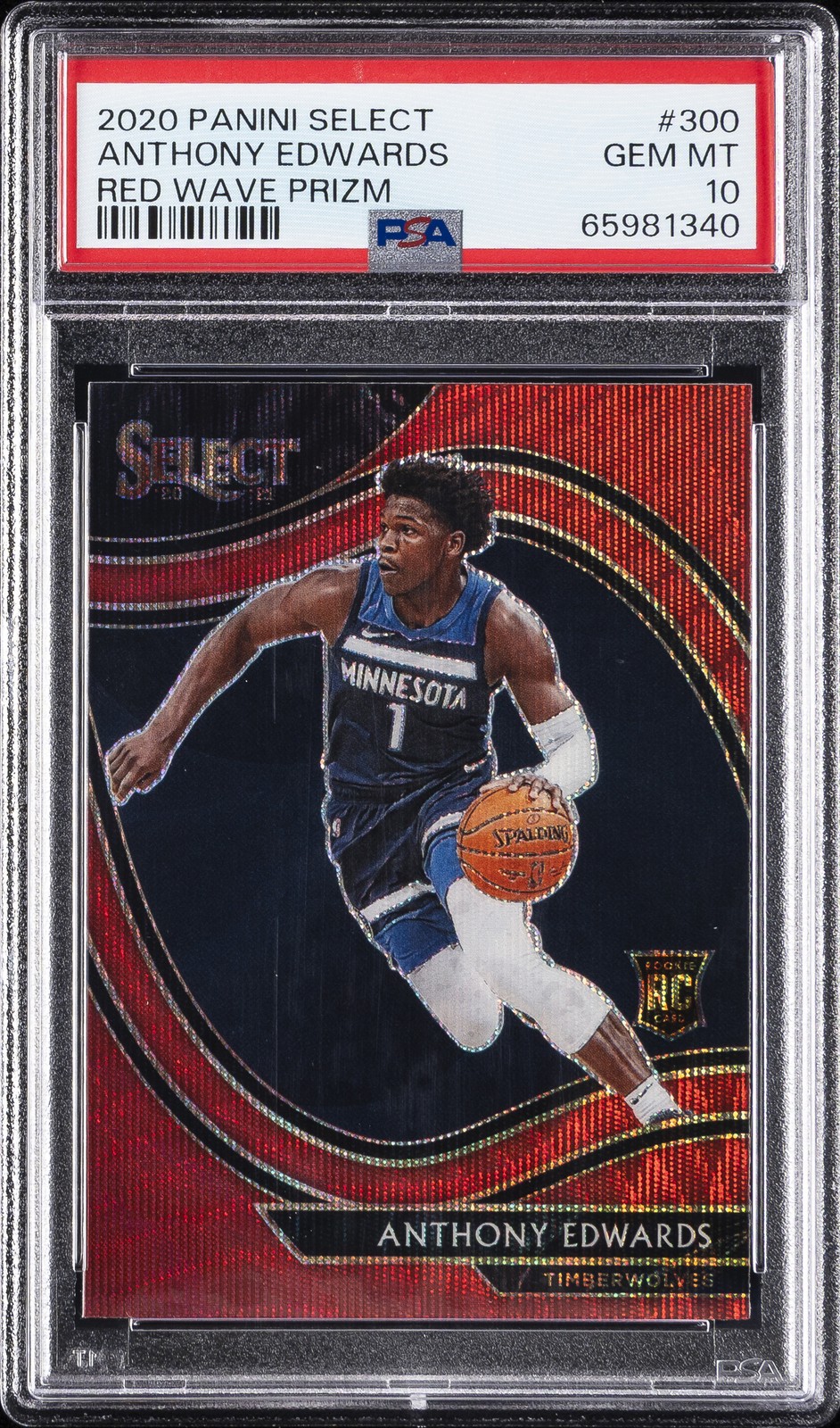 2020 PANINI SELECT RED WAVE PRIZM #300 ANTHONY EDWARDS PSA 10
