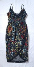 NastyGal Floral Velvet Burnout Slip Dress Wrap Effect Sheer Lined Size US 4