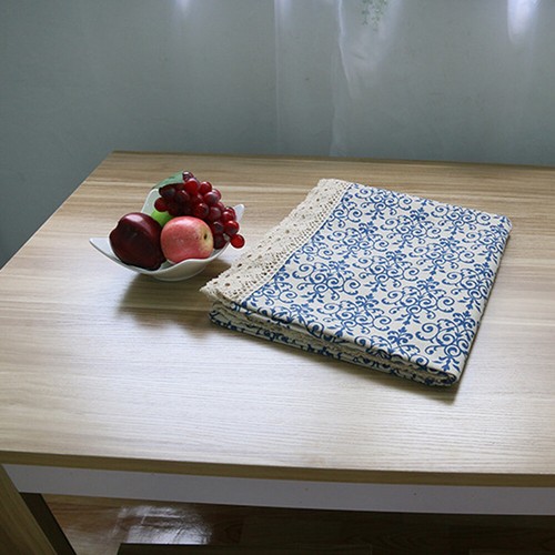 Retro Blue and White Porcelain Cotton Linen Tablecloth Lace Table Cloth Cover - Picture 21 of 21