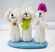 USA-Made Polymer Clay Hear/See/Speak No Evil Polar Bears Figurine by Gwen Piña