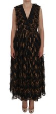 DOLCE & GABBANA Dress Black Silk Brown Fringes A-Line IT36 / US2 / XS RRP $4000 