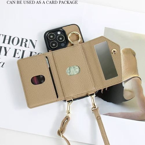 Leather Wallet Mirror Lanyard Case For iPhone 16 Pro Max 15 14 13 12 11 Cover - Picture 15 of 30