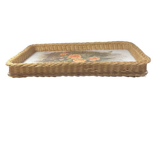 Vintage Wicker & Melamine Tray Floral Pattern Retro Cottage Core Serving Tray - Picture 3 of 7