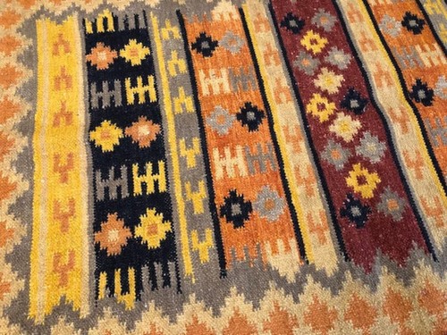 Orange Geometric Rug Natural Cotton Jute Blend Fringed Kilim Area Rugs - Picture 3 of 6