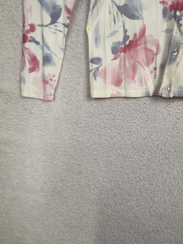 Cárdigan Jones New York Mujer Suéter Mediano Crema Floral Mezcla Rayón Cuello en V Foto 4 de 4