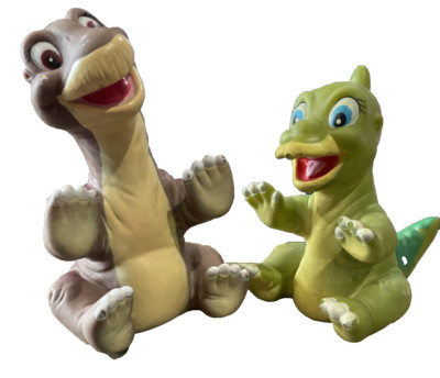 1988 Land Before Time Figure Ducky & Little Foot Hand Puppets Pizza Hut Vintage
