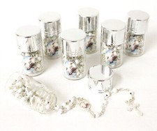 12 Baby Silver White Boy / Girl Glass Beads Rosary Necklace Recuerdos De Bautizo