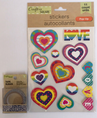 2pc Pop-Up Heart Theme Scrapbooking Stickers & Deco Tape Scrapbook Supplies