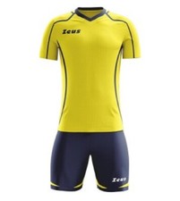 Completo Calcio Zeus Bambino Manica Corta Kit Fauno Giallo Blu Taglie Xs e S