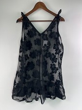Miken Swim Fish Net Cover Up with Flower  Black Size L NWT