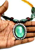 Tribal Banjara Tibetan Stone Pendant Necklace Handmade Ethnic Gypsy Resin Beads