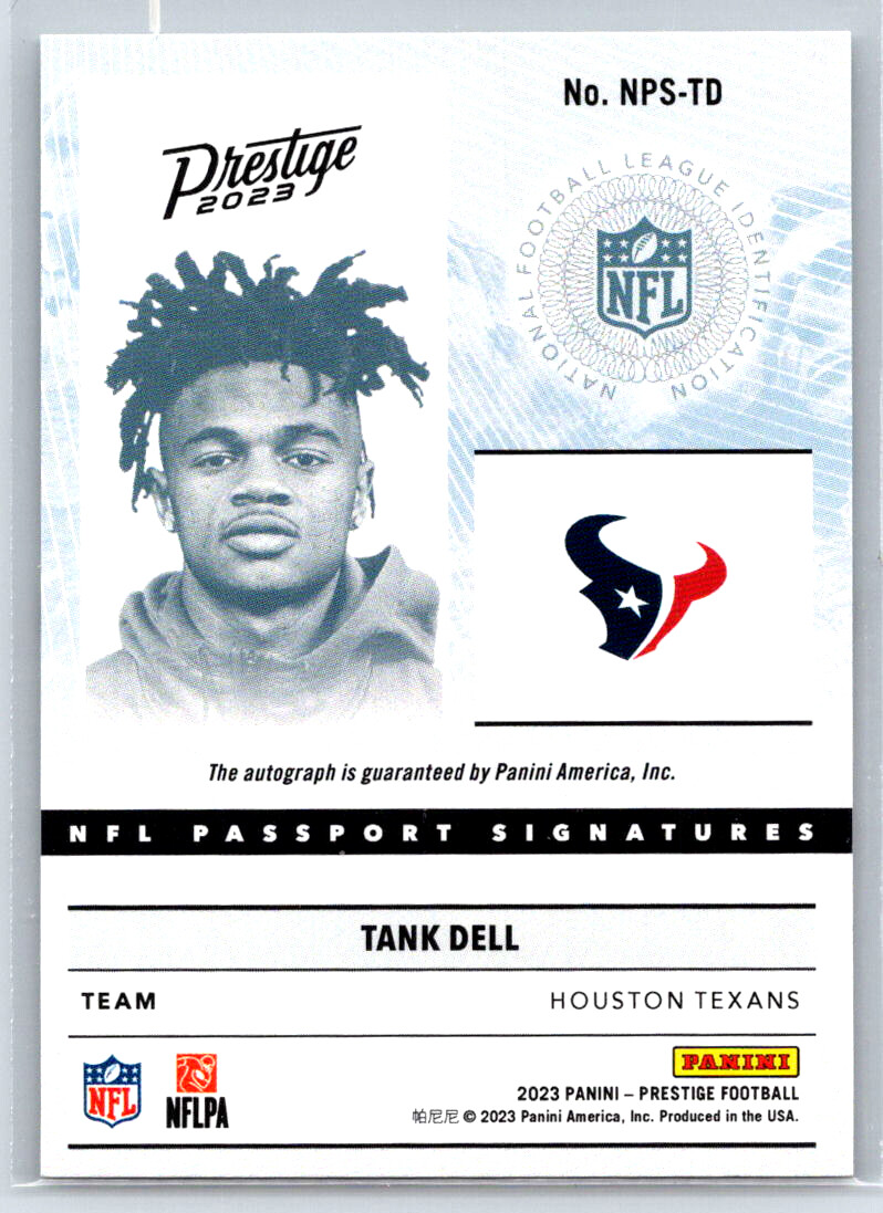 2023 Panini Prestige Tank Dell #NPS-TD NFL Passport Signatures Houston Texans