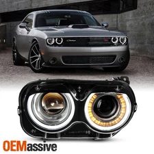 For 2015-2022 Dodge Challenger Halogen Black HeadLamp Passenger w/LED DRL Signal