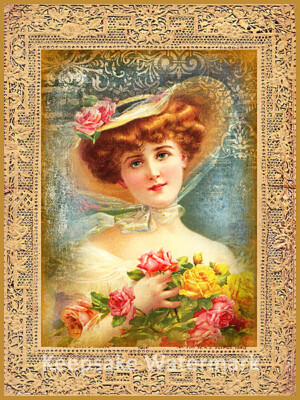 Lovely Victorian Lady Repro Crazy Quilt Block (V7