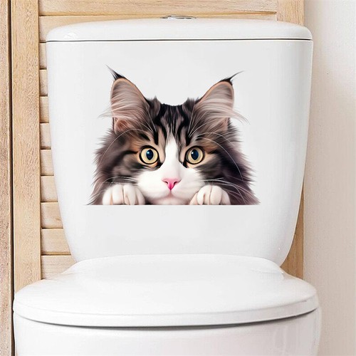 Cute Little Cat Toilet Seat Sticker Home Bathroom Toilet Tank Decals Decoration
