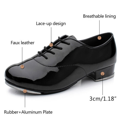 New Men Tap Dance Shoes Faux Leather Anti-Slip Soles Durable Dancing Shoes - Picture 5 of 13