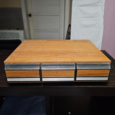 Storage Case 42 Cassette Tape Vintage Holder Real Wood 3 Drawer Cabinet 15x11"