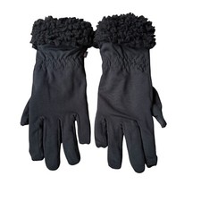 Black faux fur cuffed stretchy 9" gloves women's winter accessories
