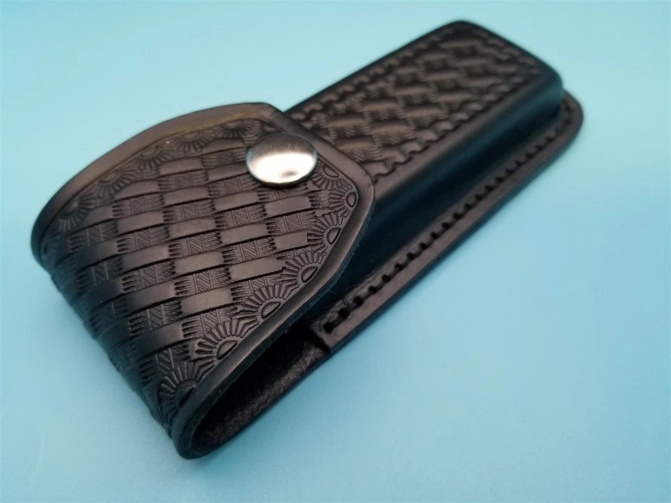 Funda de cuchillo de cuero para un cazador plegable Buck 110 a bolsa de cinturón negro de 5 1/4" Foto 4 de 4