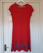 Joe Browns Dress Red Floral Hem Jersey Cap Sleeves Size 10 Colourful Boho