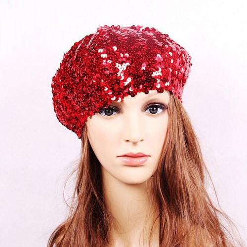 Sequin Glitter Fabric Fashion Bling Beanie Beret Hat Girl Party Disco Dance Cap - Picture 2 of 19