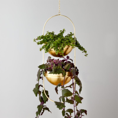 CB2 Gold Boho Hanging Planter, Idina Double Bowl Hanging Planter NEW | eBay