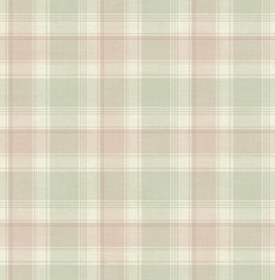 Soft Pastel Mix of Green and Pink Plaid Unpasted Wallpaper CC52301
