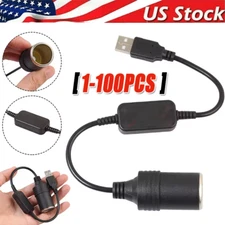 Car Cigarette Lighter Socket Female Converter USB To 12V Adapter Cable Cord lot