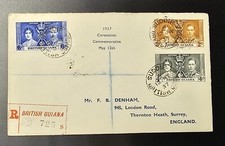BRITISH GUIANA 1937 KGVI Coronation Set Registered FDC #725 Postmark SUDDIE Nice