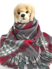 DOG SIZE FLEECE BLANKETS, Pet Blanket Travel Throw Cover, RED TEIL GREY PLAID