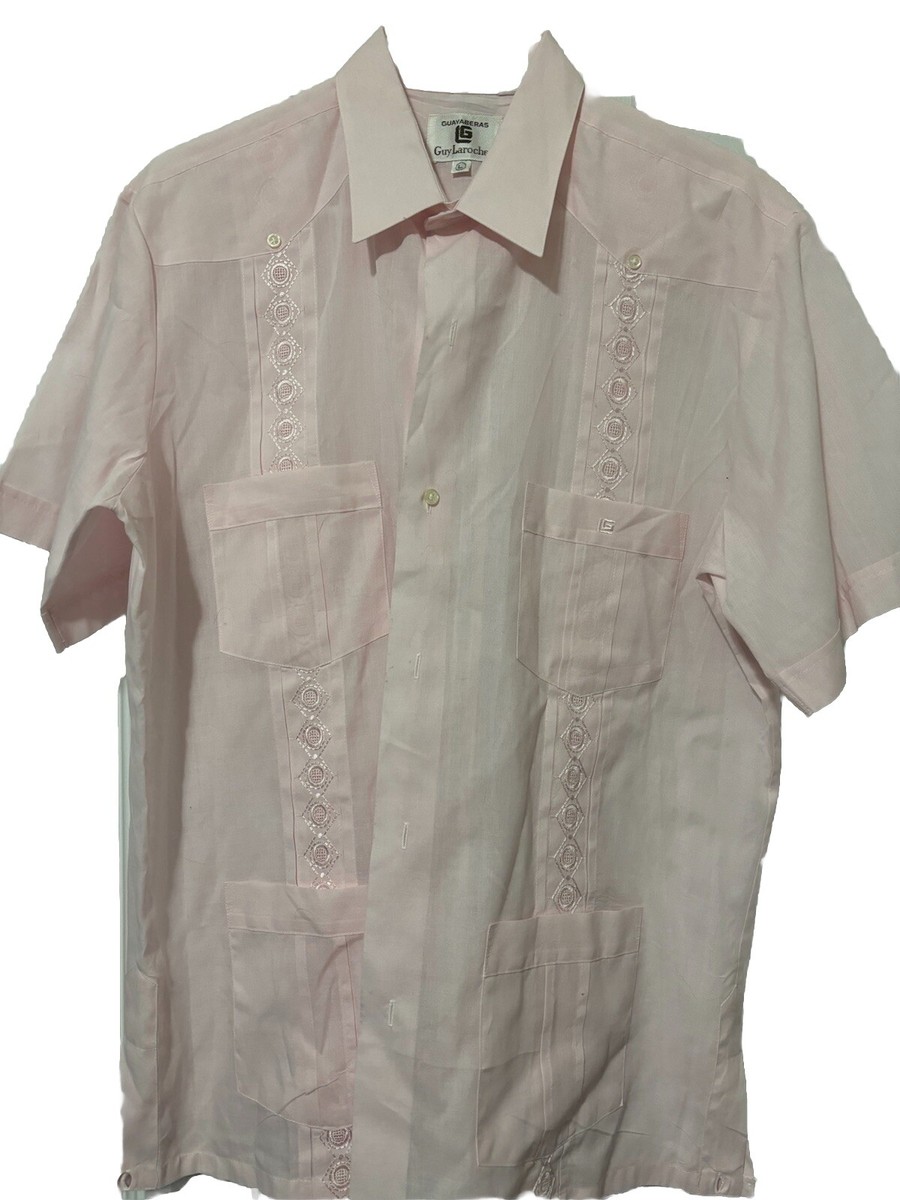 Guy Laroche Men's Shirt Size Large Pink Guayaberas Button Up Short